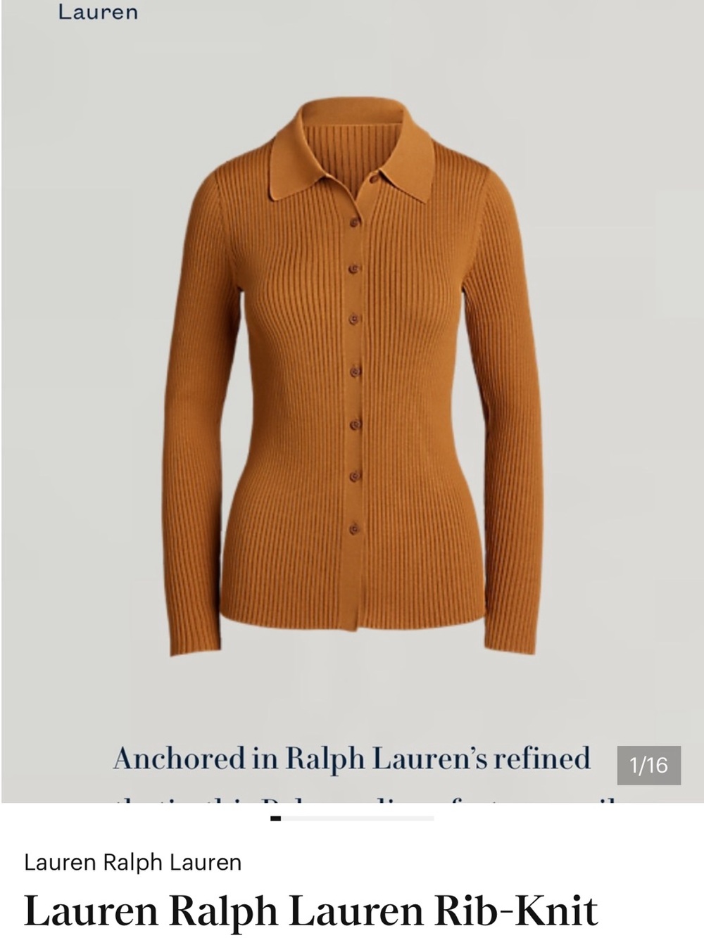 Lauren Ralph Lauren Caramel Rib-Knit Button-Front Cardigan